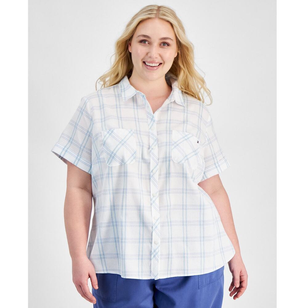 Tommy Hilfiger Women’s Plus 3X Camp Shirt Plaid Cotton Button Down NWT